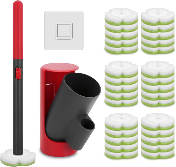 Disposable Toilet Brush Cleaning System with Wand Cleaner Refills.Toilet Cleaning Stick.Wall Mounted Toilet Wand Kit.60 Disposable Toilet Bowl Brush for Sink Bathtub Wash Basin (Green)