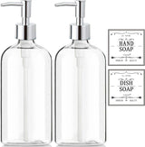 Clear Soap Dispenser with Rust Proof Pump. Waterproof Labels (2 Pack.16 Oz). Plastic Hand Soap Dish Soap Dispenser for Kitchen Bathroom